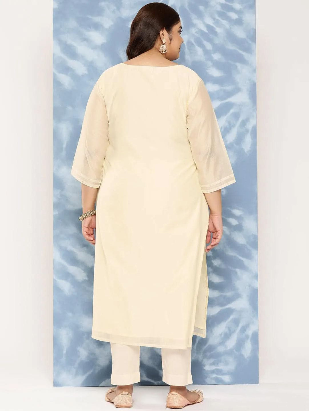 Cream Yoke Design Chanderi Silk Straight Kurta - Libas 