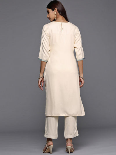 Cream Yoke Design Pashmina Wool Straight Kurta - Libas