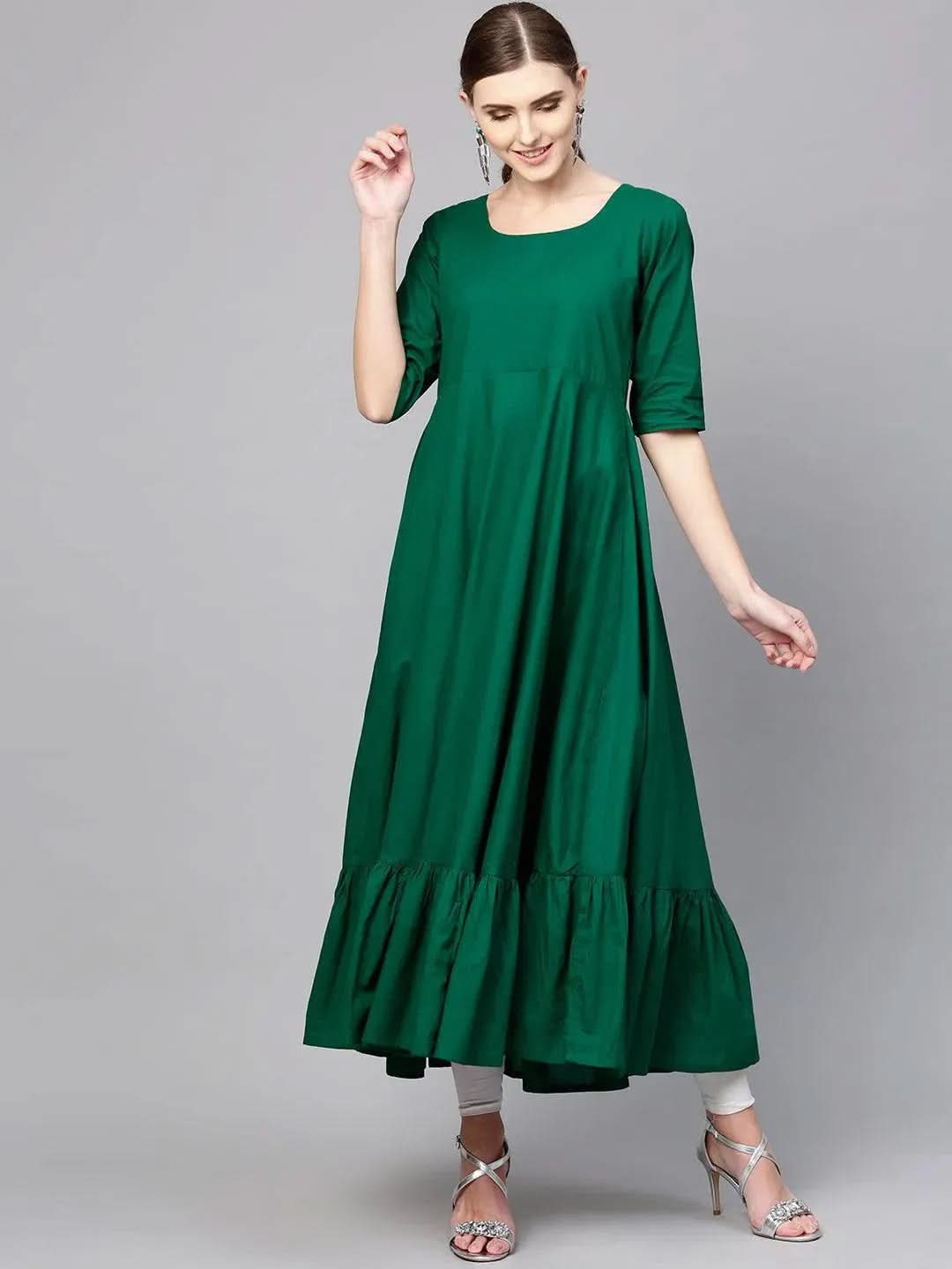 

Buy Dark Green Solid Cotton Kurta With Jacket - 7950-XS | Libas Ethnic Wear Online