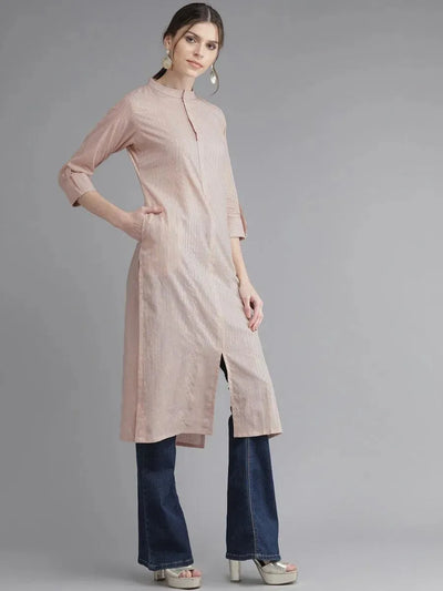 Dusky Peach Striped Cotton Kurta - Libas