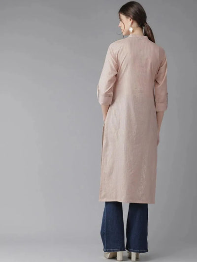 Dusky Peach Striped Cotton Kurta - Libas