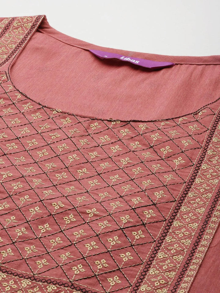 Dusty Pink Printed Rayon Straight Kurta - Libas