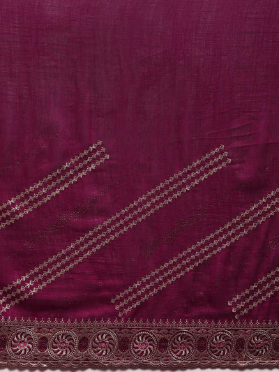 Fuchsia Embroidered Silk Blend Saree - Libas