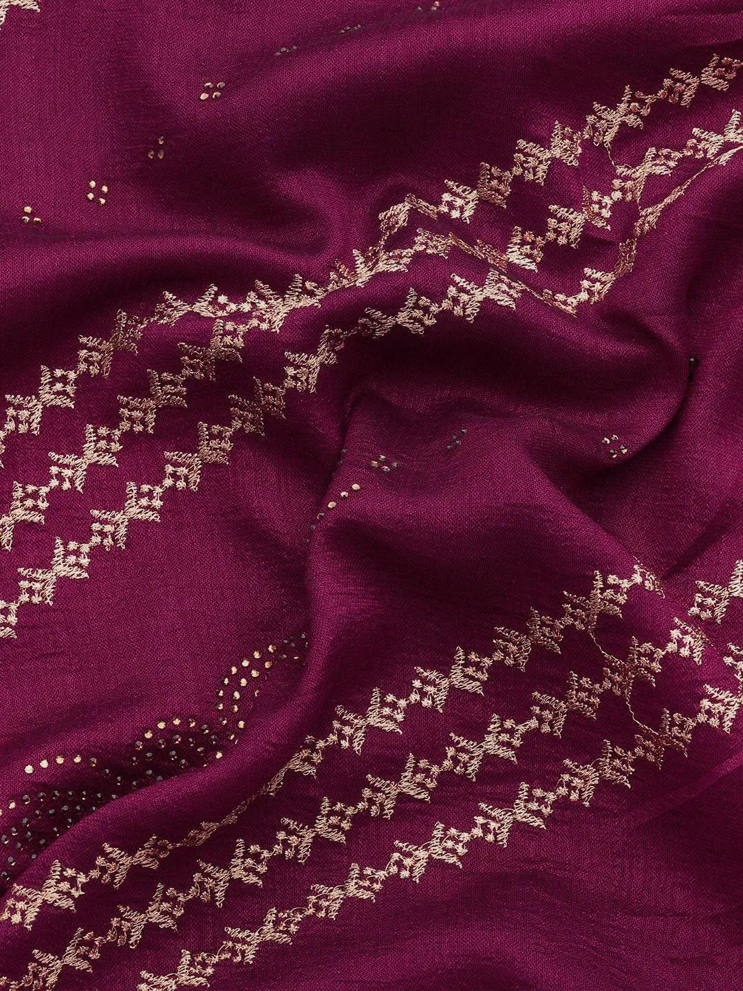 Fuchsia Embroidered Silk Blend Saree - Libas