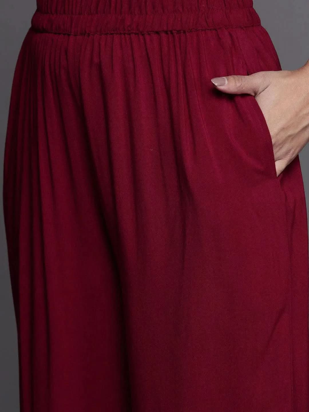 

Fuchsia Self Design Pashmina Wool Straight Kurta With Dupatta