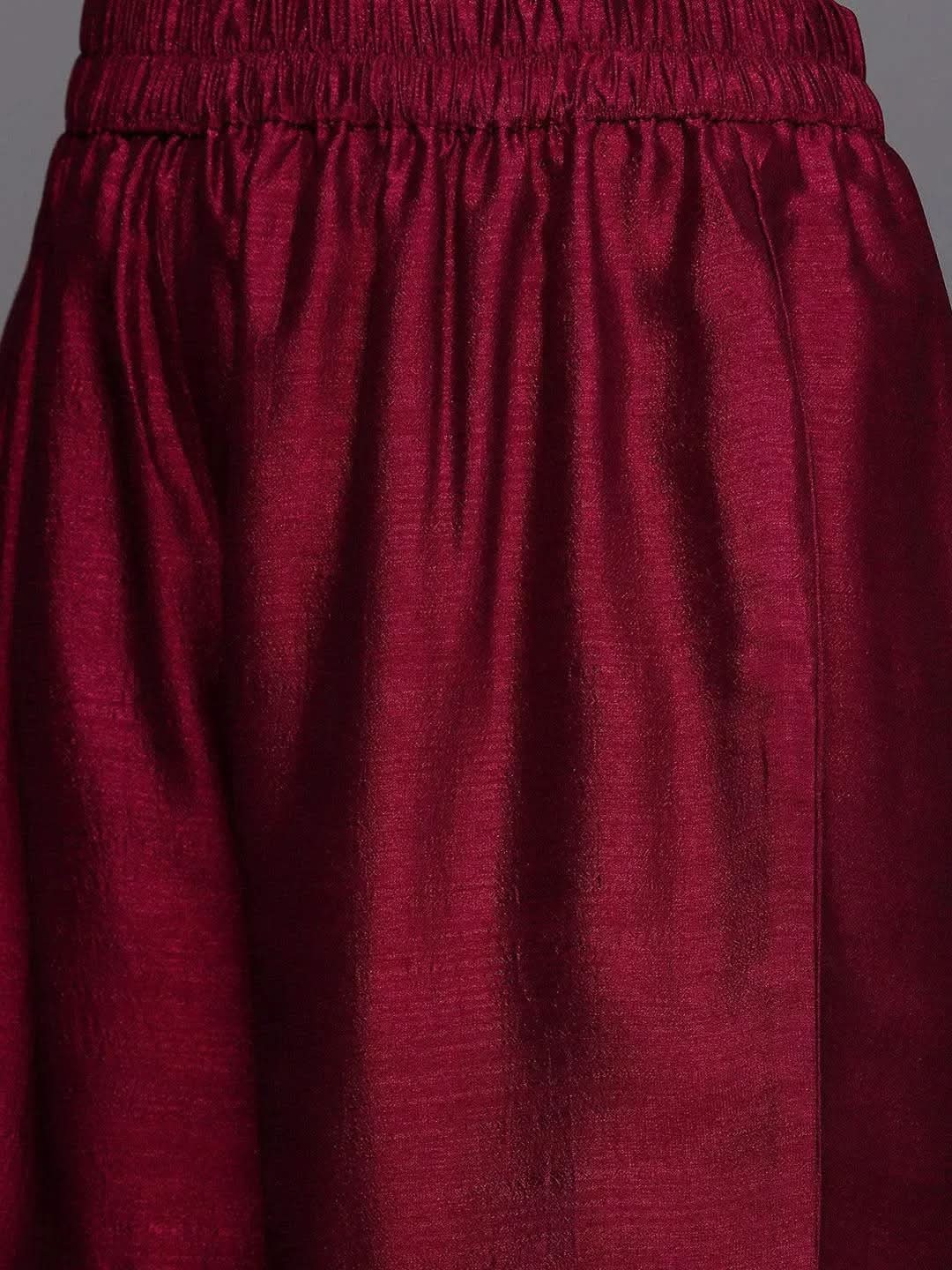 

Fuchsia Yoke Design Silk Blend Straight Sharara Suit Set With Dupatta