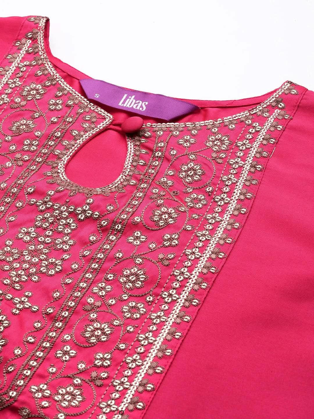 

Fuchsia Yoke Design Silk Straight Kurta