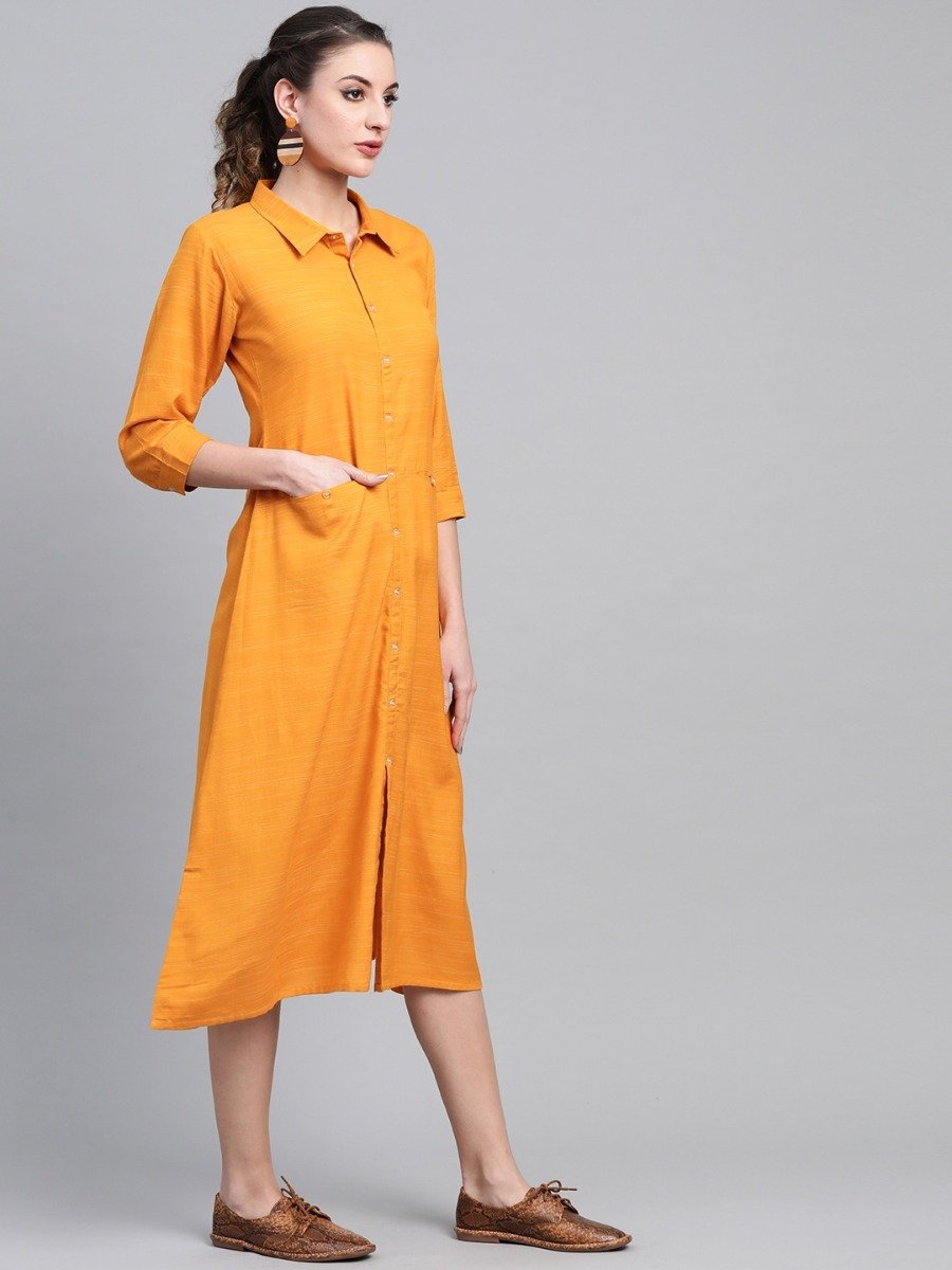 Yellow Rayon Solid Maxi Dress 