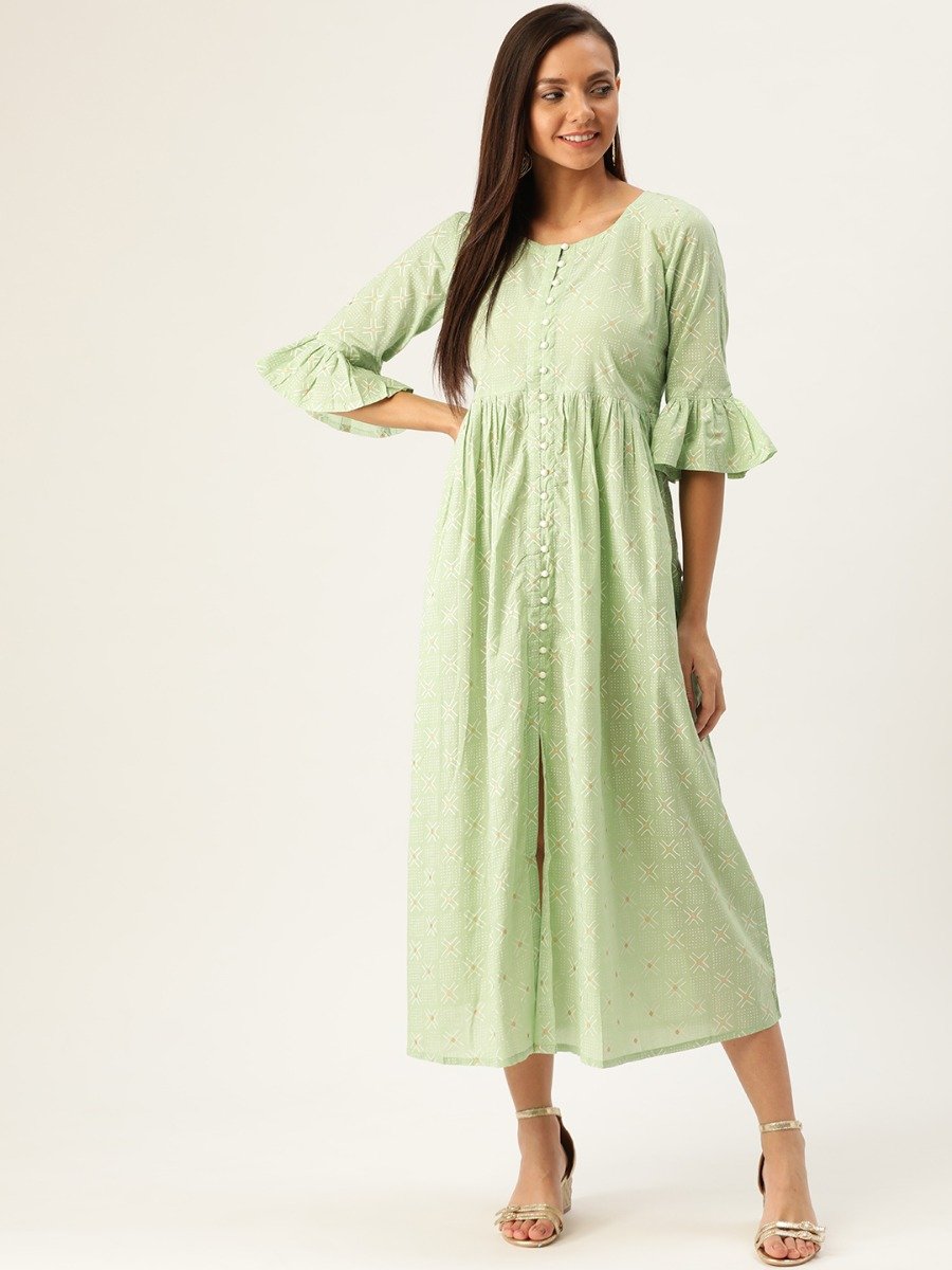  Green Printed Cotton Dress 