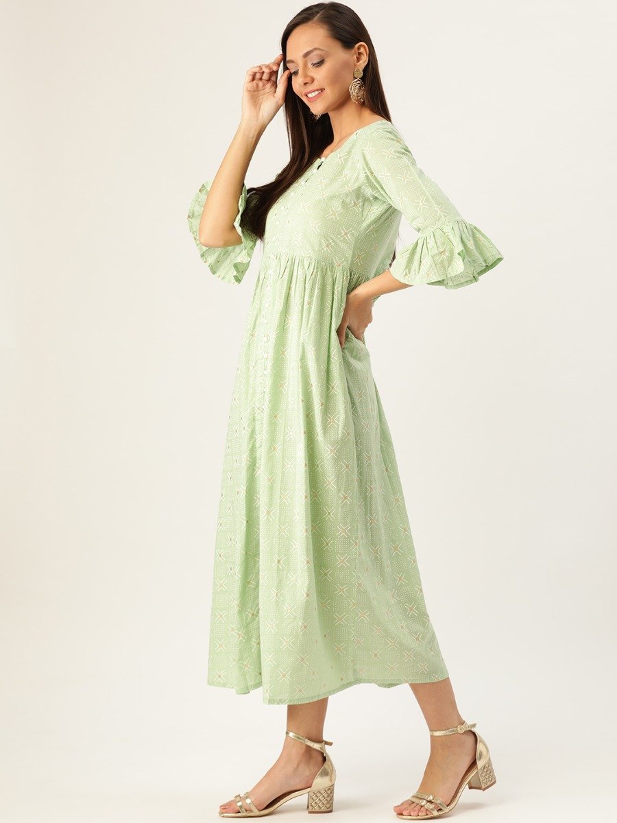  Green Printed Cotton Dress 
