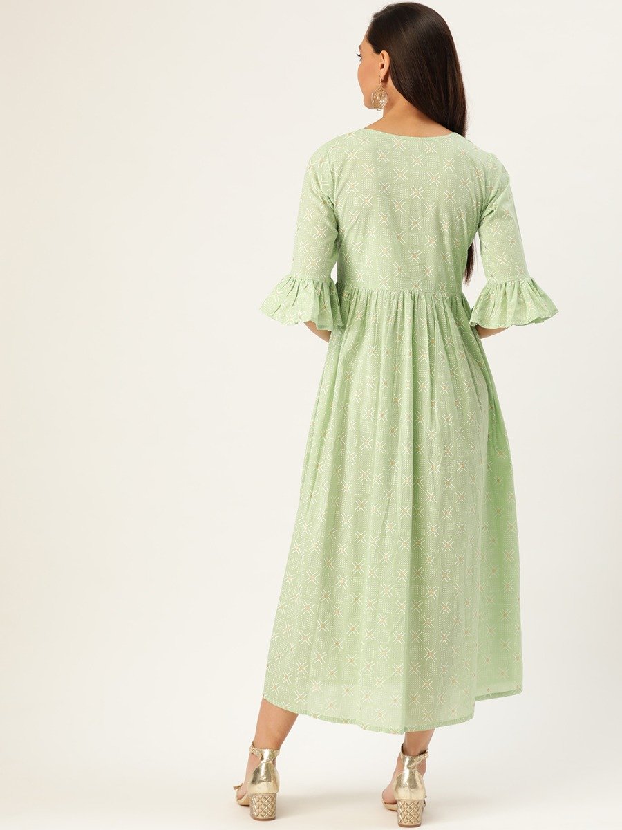  Green Printed Cotton Dress 