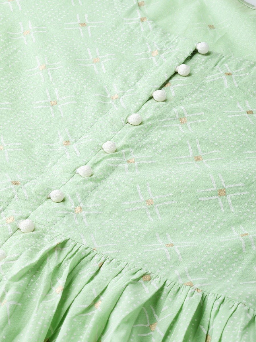  Green Printed Cotton Dress 