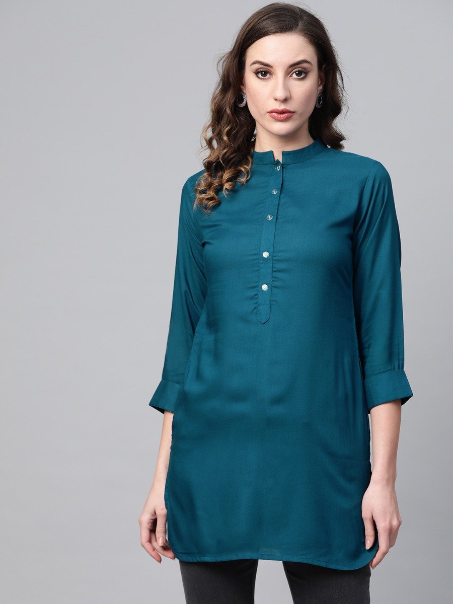  Blue Rayon Solid Pathani Kurti 