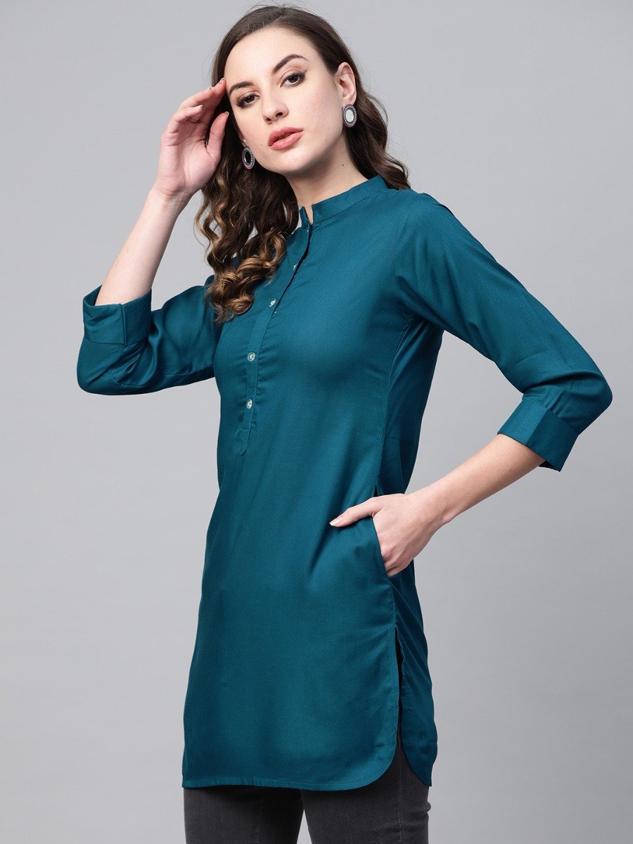  Blue Rayon Solid Pathani Kurti 