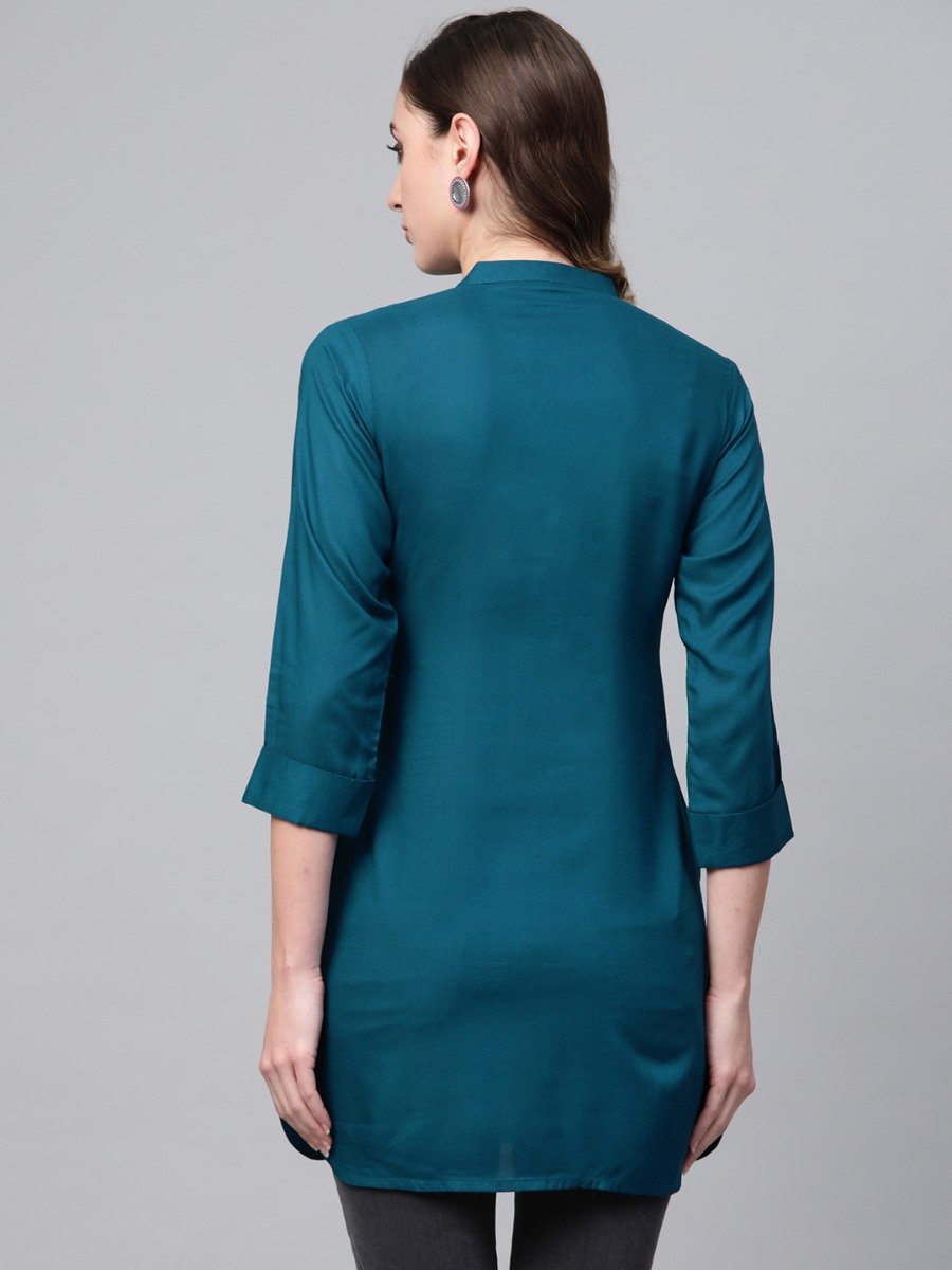  Blue Rayon Solid Pathani Kurti 