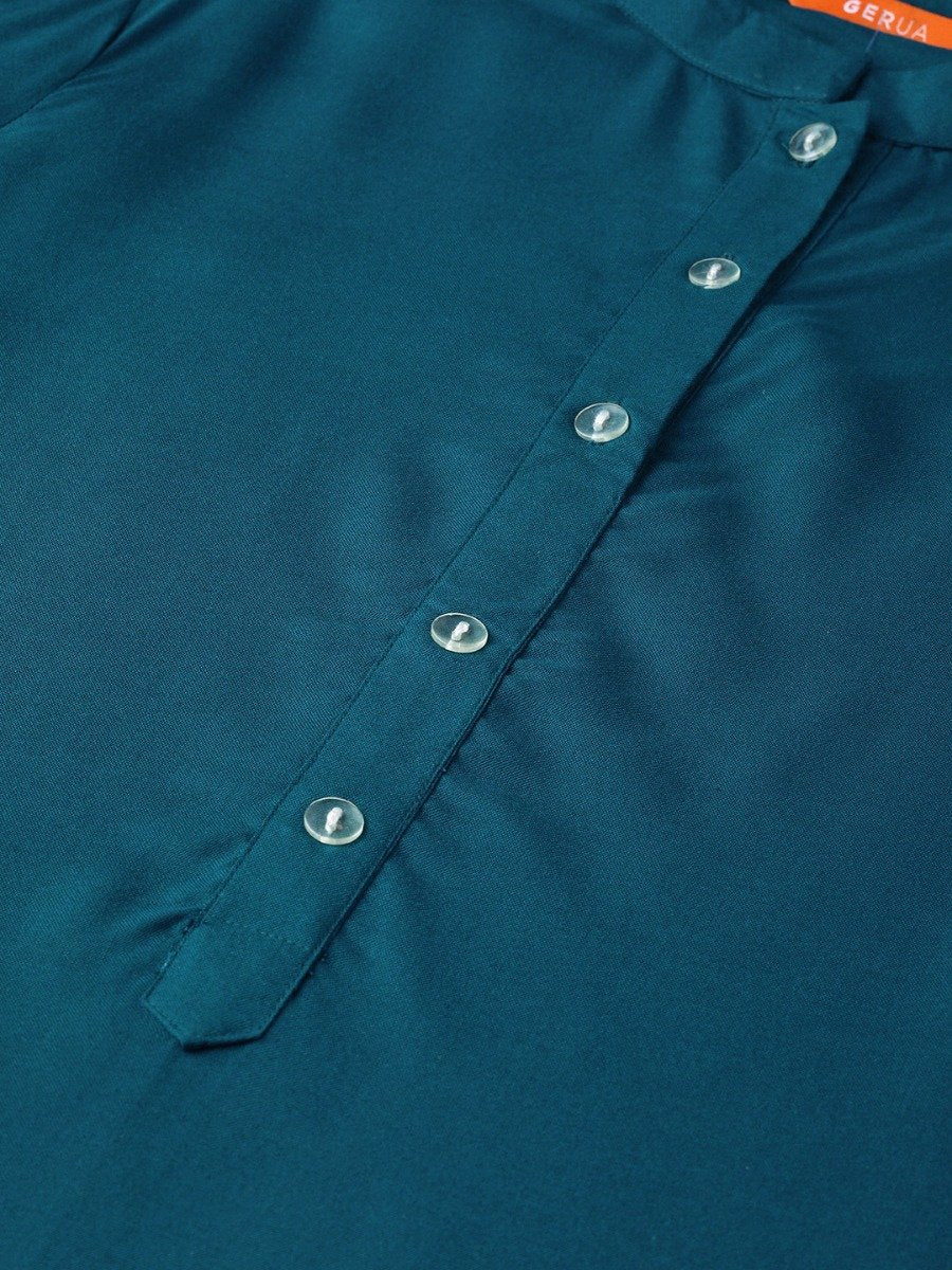  Blue Rayon Solid Pathani Kurti 