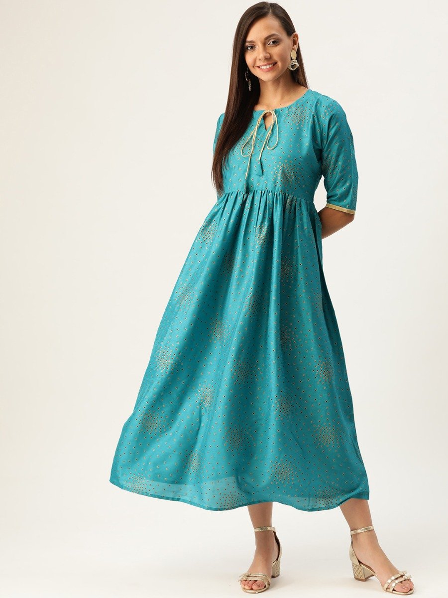  Blue Printed Polyester Dress 