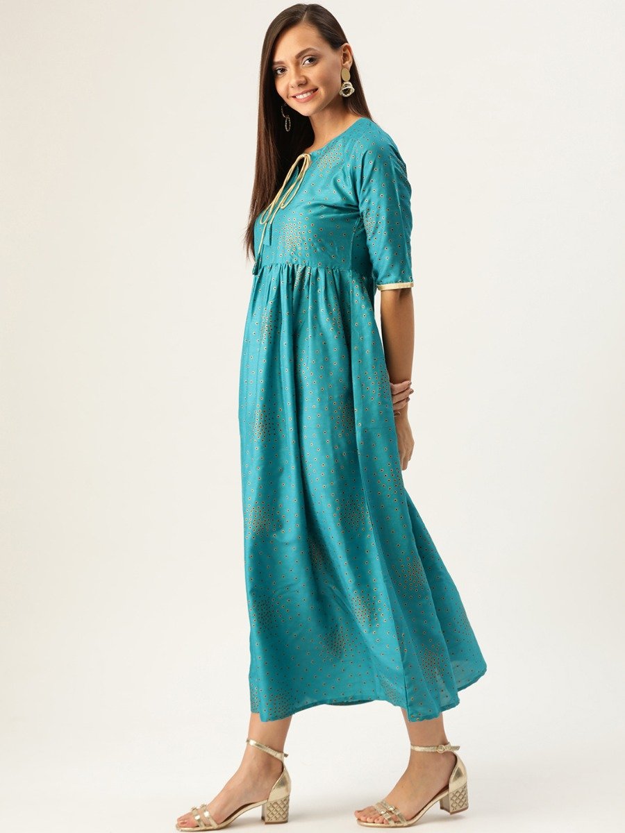  Blue Printed Polyester Dress 