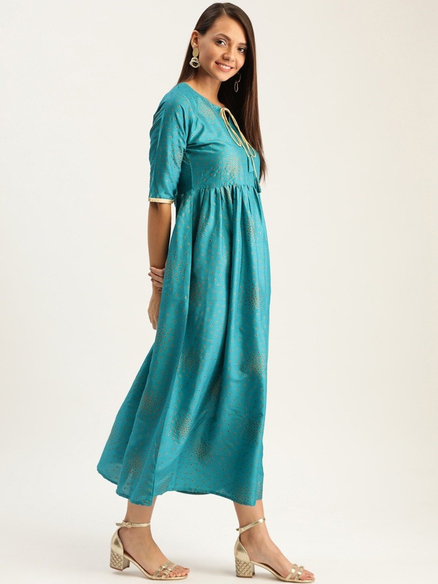  Blue Printed Polyester Dress 