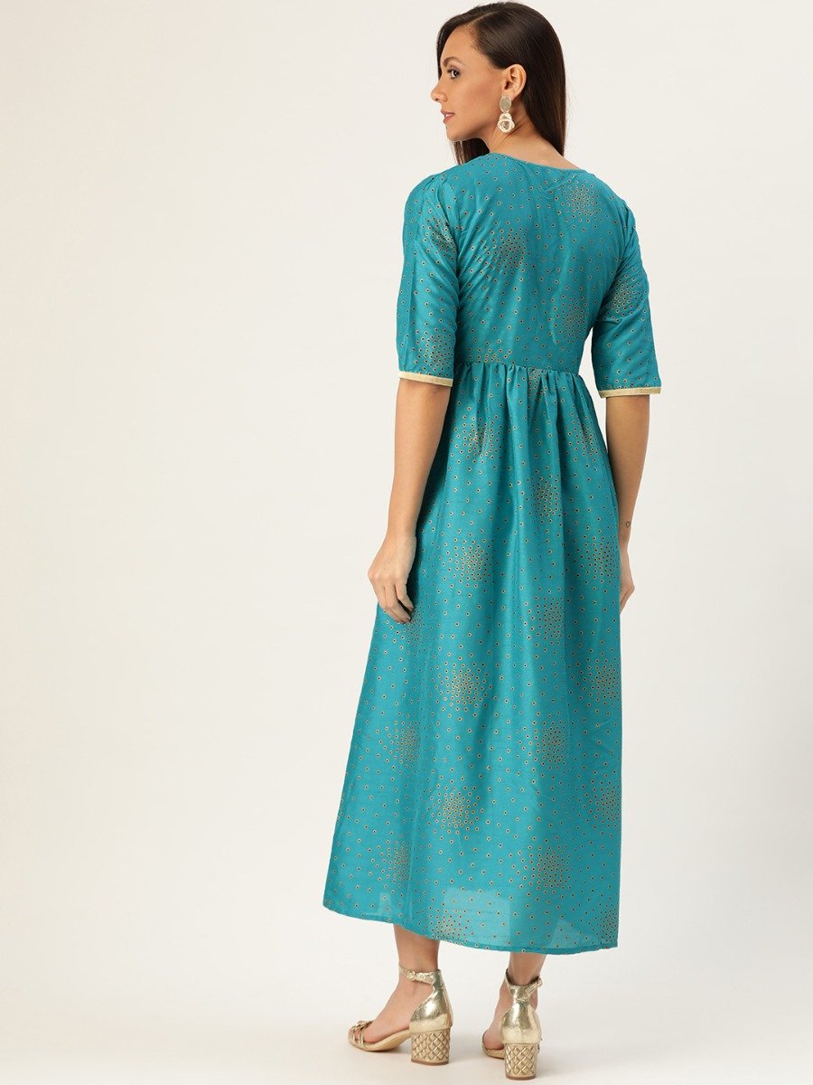  Blue Printed Polyester Dress 