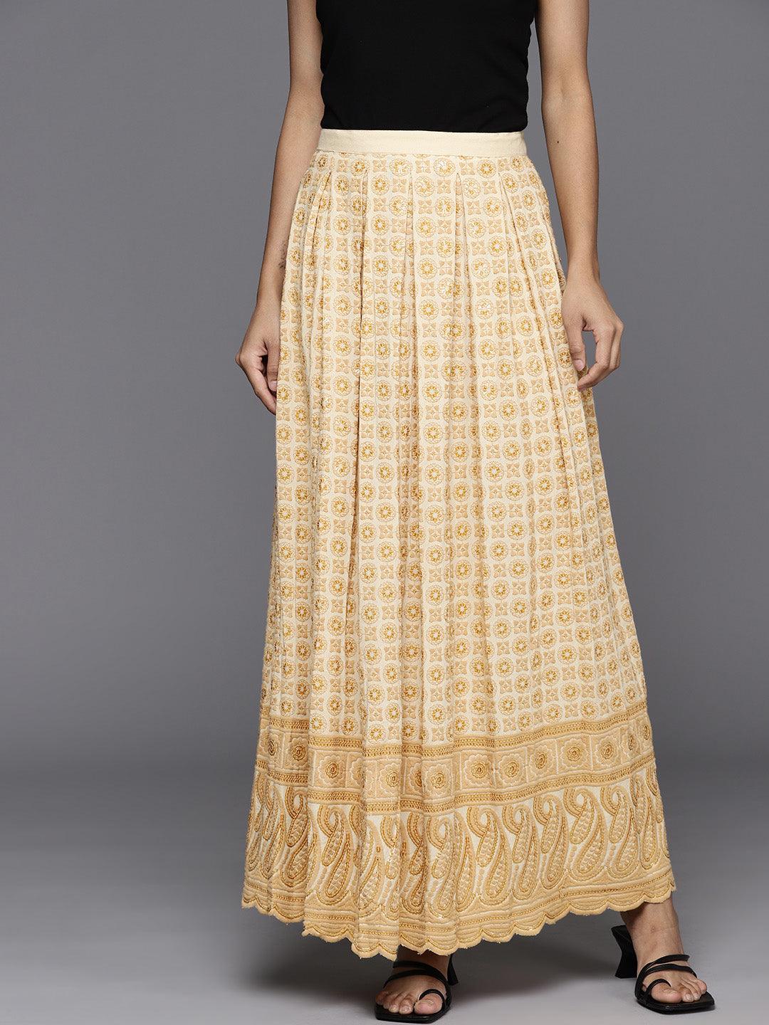 Gold Embellished Rayon Skirts - Libas