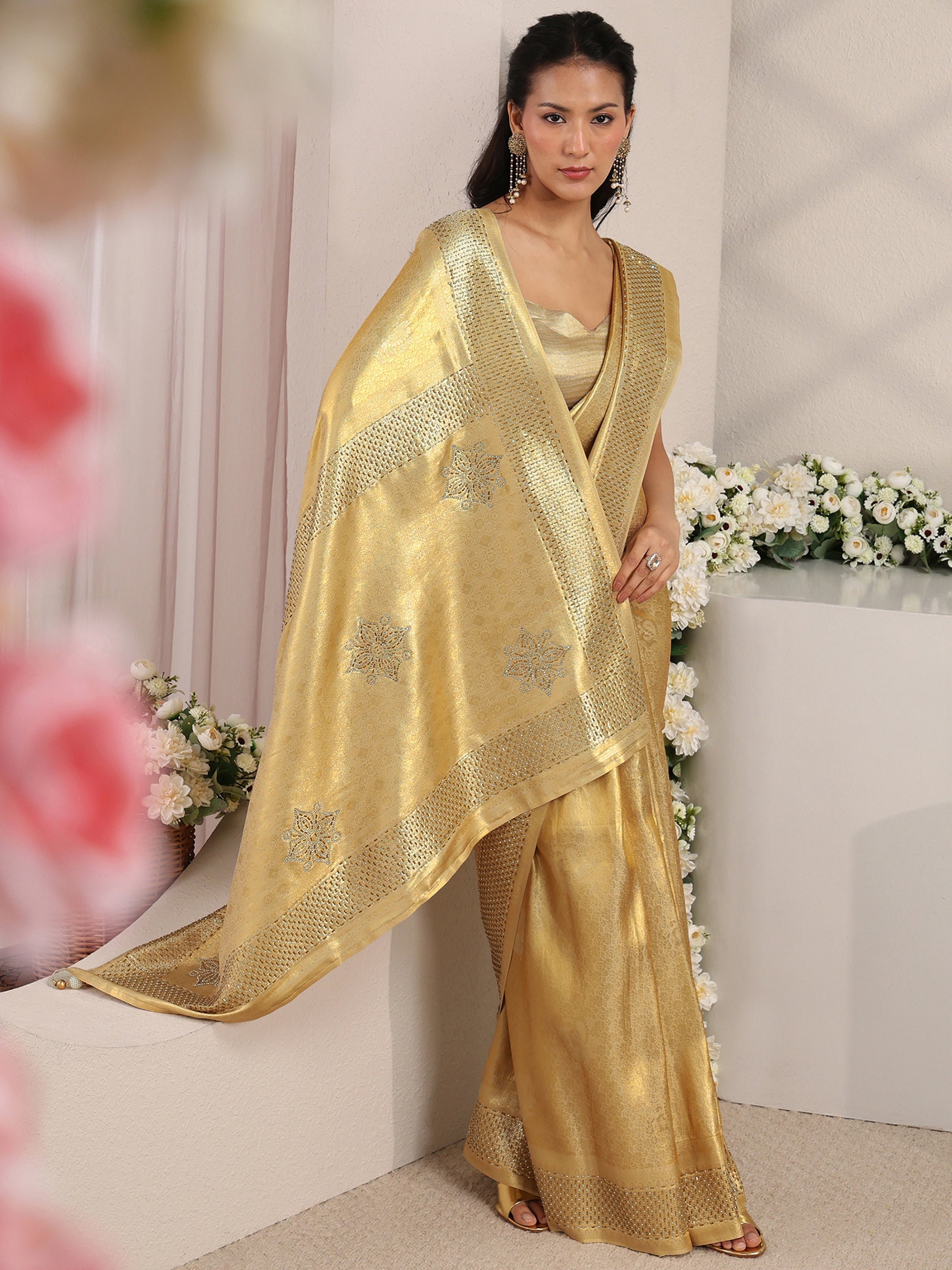 libas Gold Ethnic Woven Design Silk Blend Saree With Unstitched Blouse Piece-picture-16