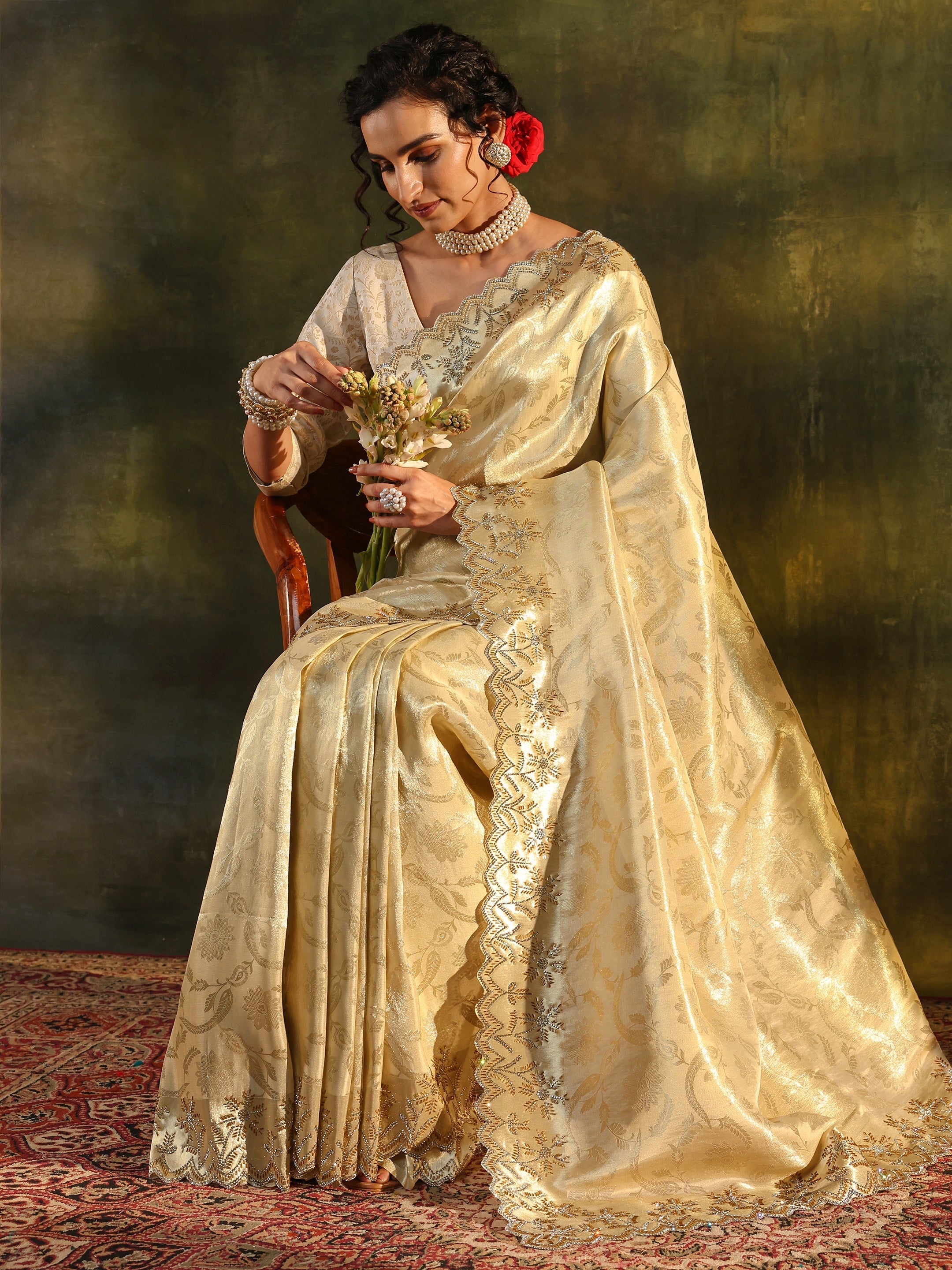 libas Gold Floral Embellished Silk Saree With Unstitched Blouse Piece-picture-67