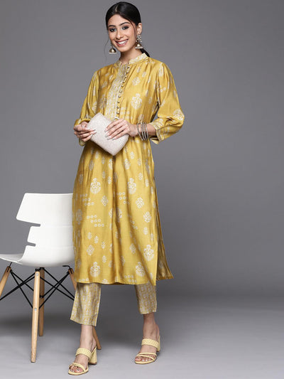 Gold Printed Silk Trousers - Libas