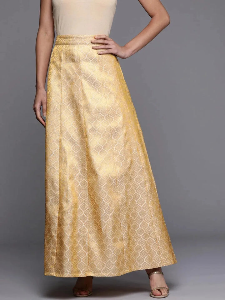 Gold Self Design Brocade Skirt - Libas