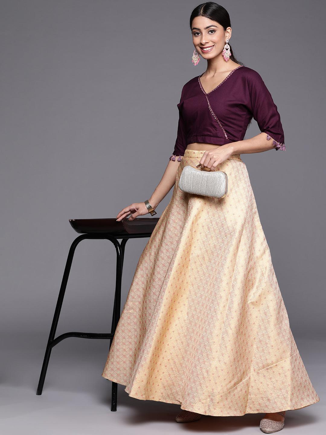 Gold Self Design Jacquard Skirt - Libas