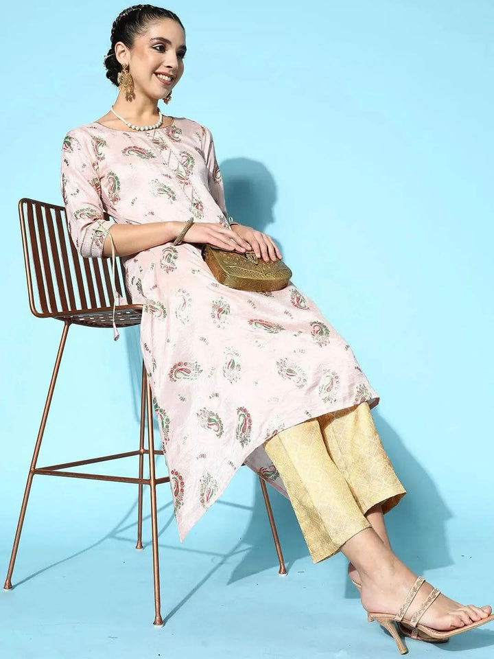 Gold Self Design Jacquard Trousers - Libas