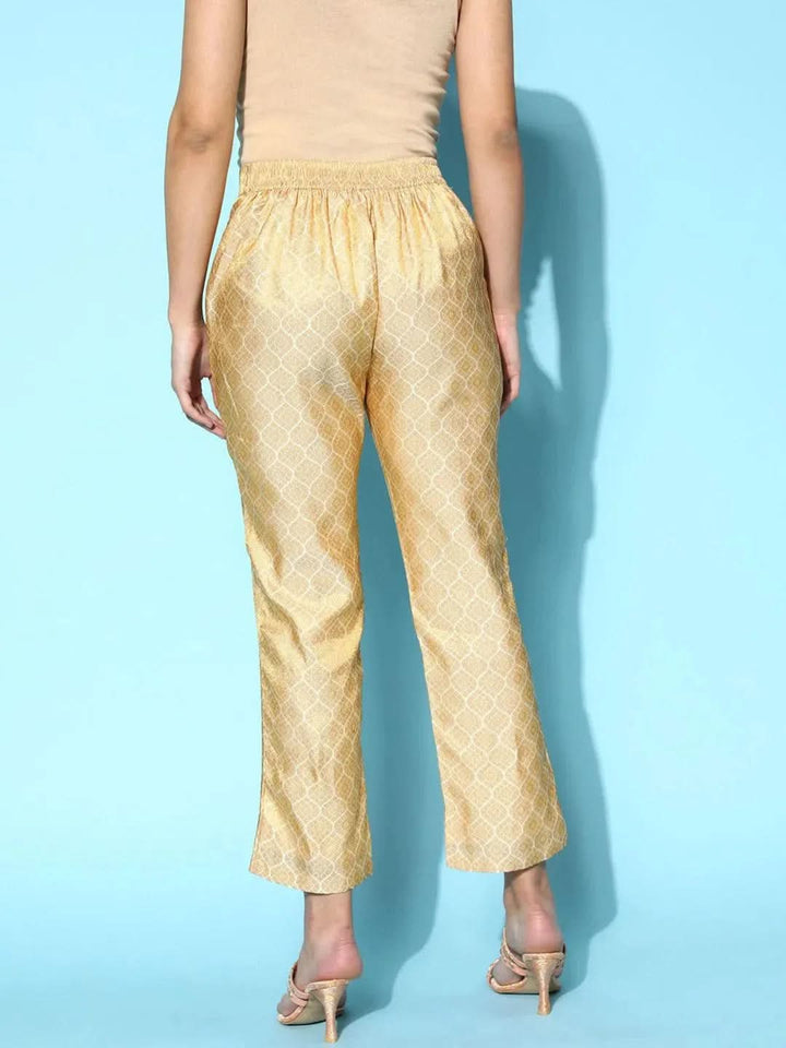 Gold Self Design Jacquard Trousers - Libas