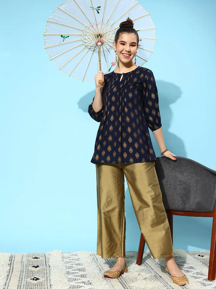 Gold Solid Silk Palazzos - Libas