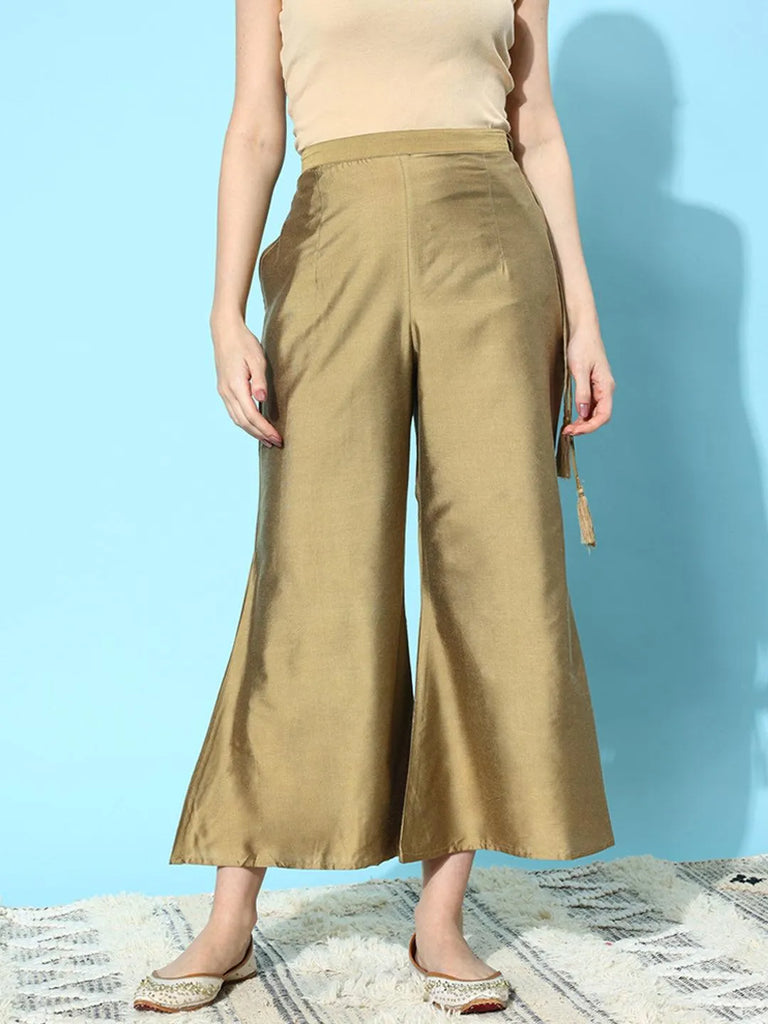 Libas Gold Solid Silk Palazzos