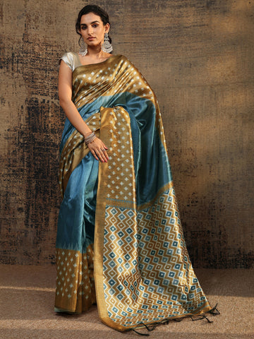 Gold Solid Silk Saree With Unstitched Blouse Piece