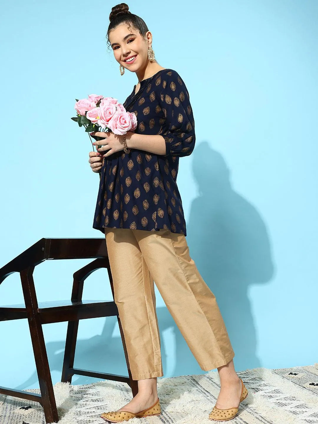 Gold Solid Silk Trousers - Libas