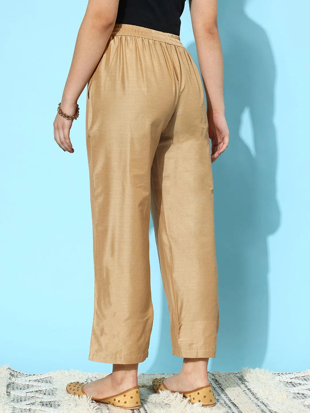 Gold Solid Silk Trousers - Libas 