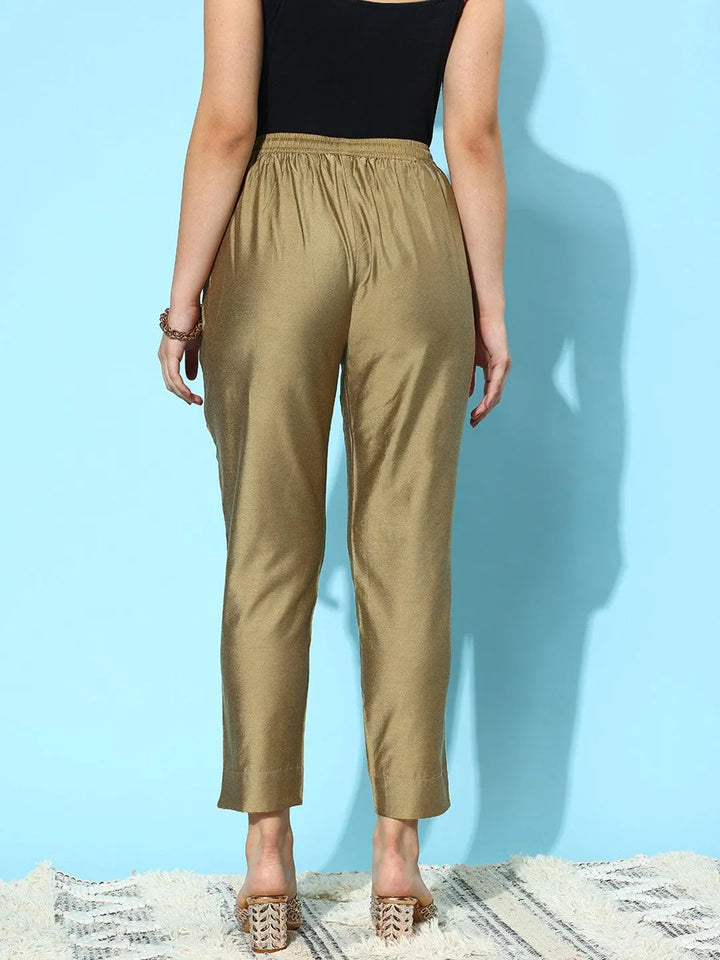 Gold Solid Silk Trousers - Libas