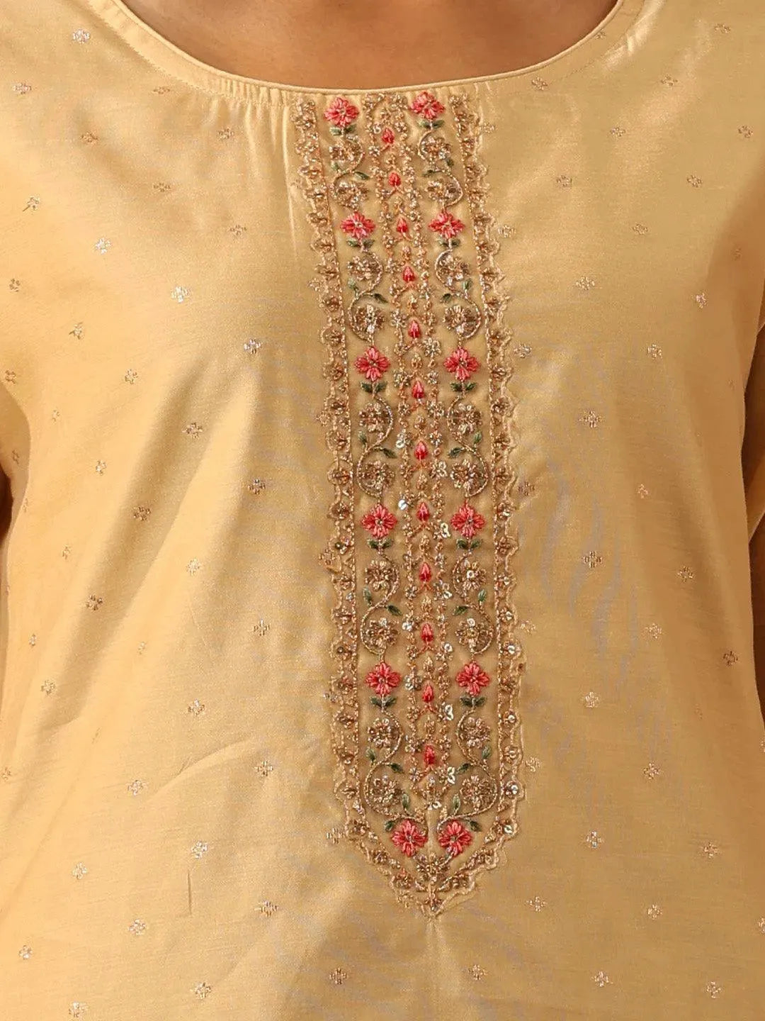 Gold Embroidered Chanderi Silk Straight Kurta - Libas 