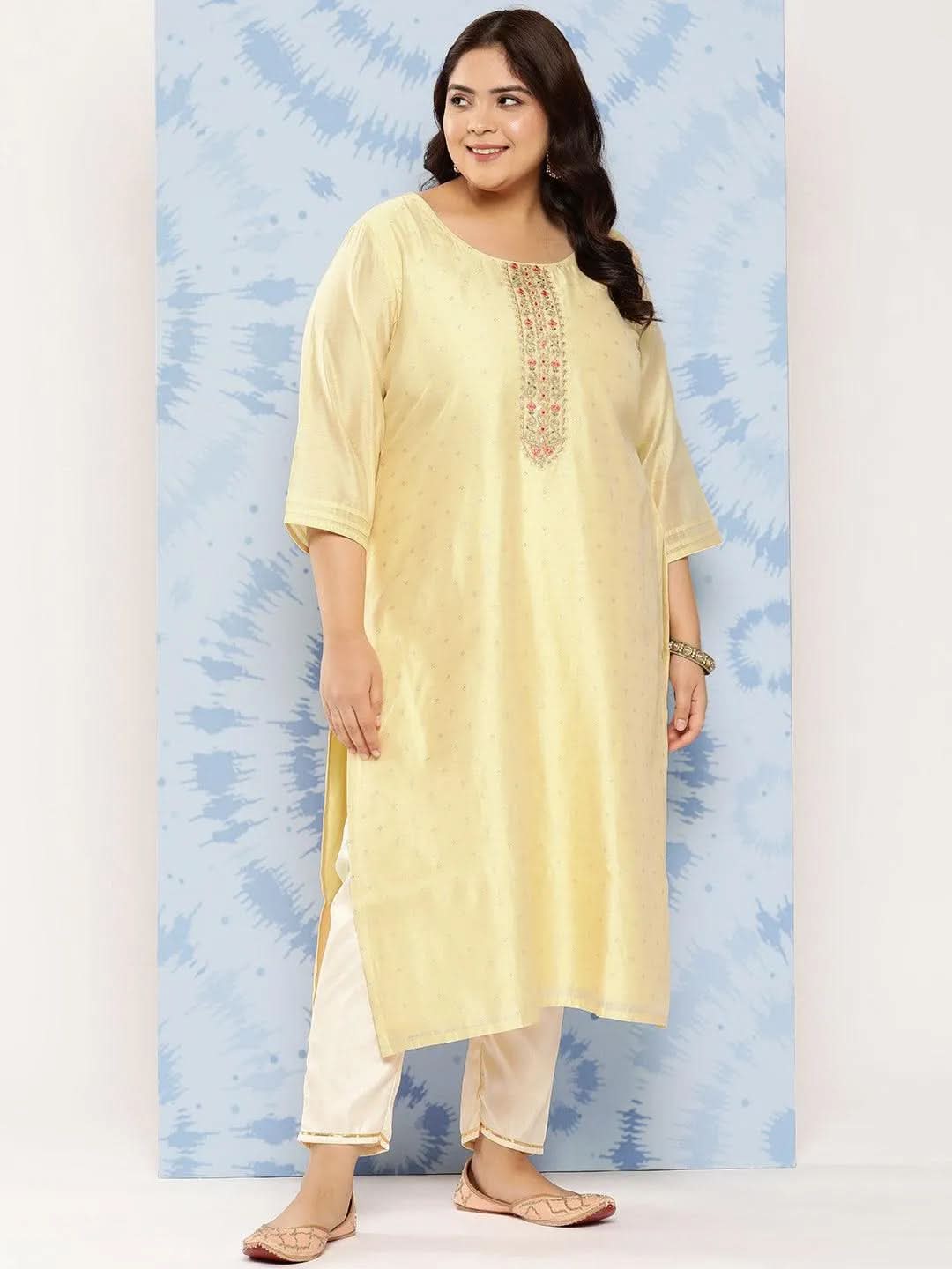 Gold Yoke Design Chanderi Silk Straight Kurta - Libas 