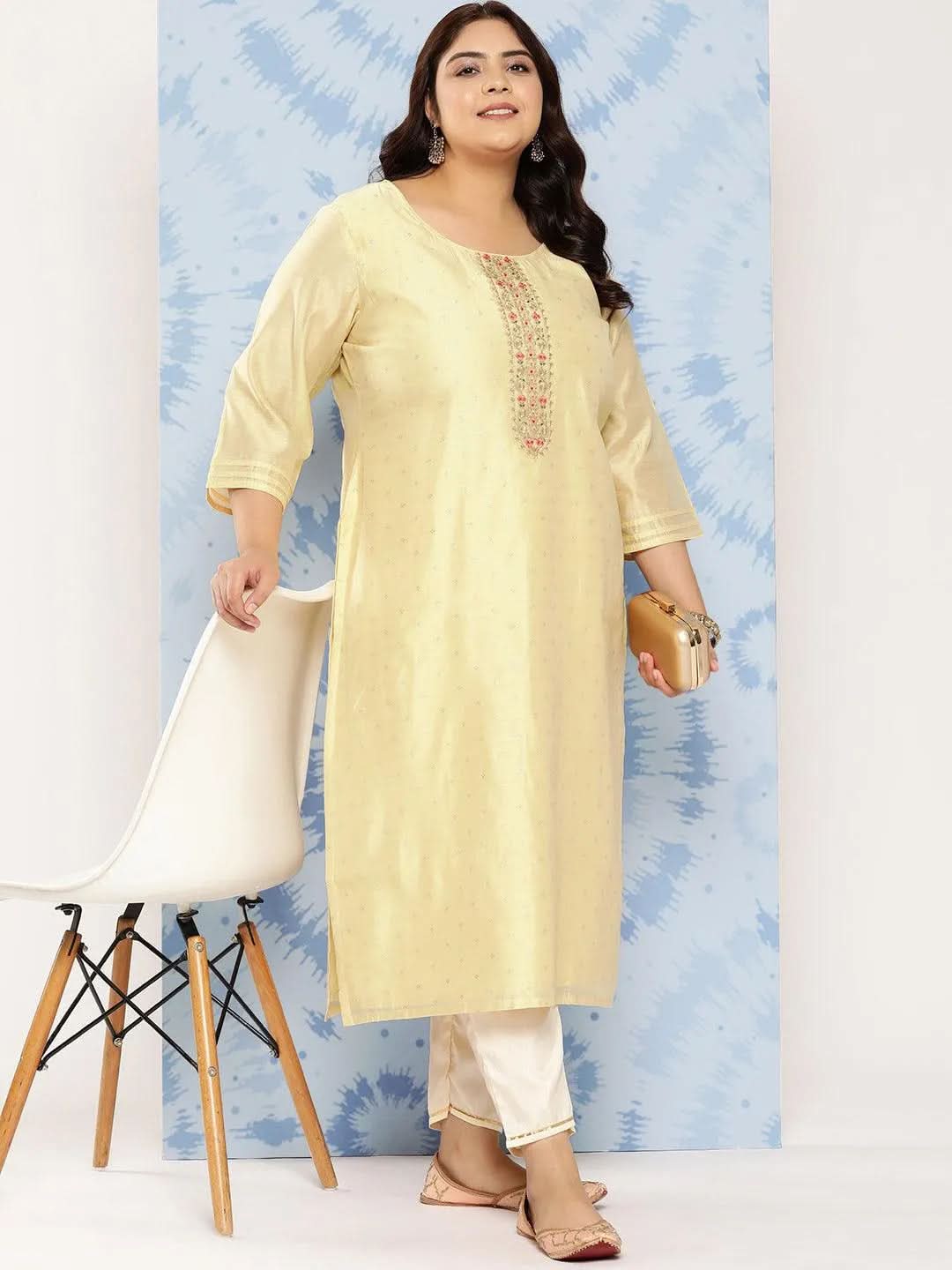 Gold Yoke Design Chanderi Silk Straight Kurta - Libas 