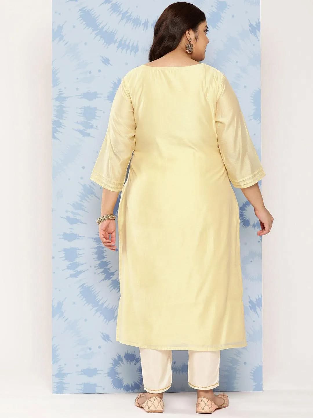 Gold Yoke Design Chanderi Silk Straight Kurta - Libas 