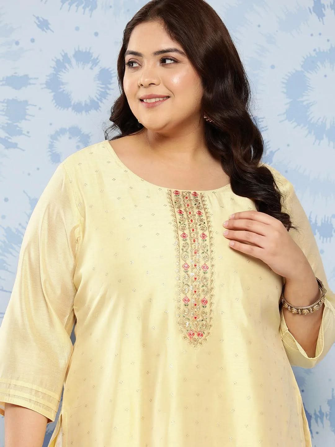 Gold Yoke Design Chanderi Silk Straight Kurta - Libas 