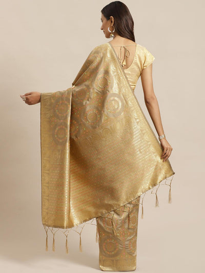 Golden Woven Design Brocade Saree - Libas