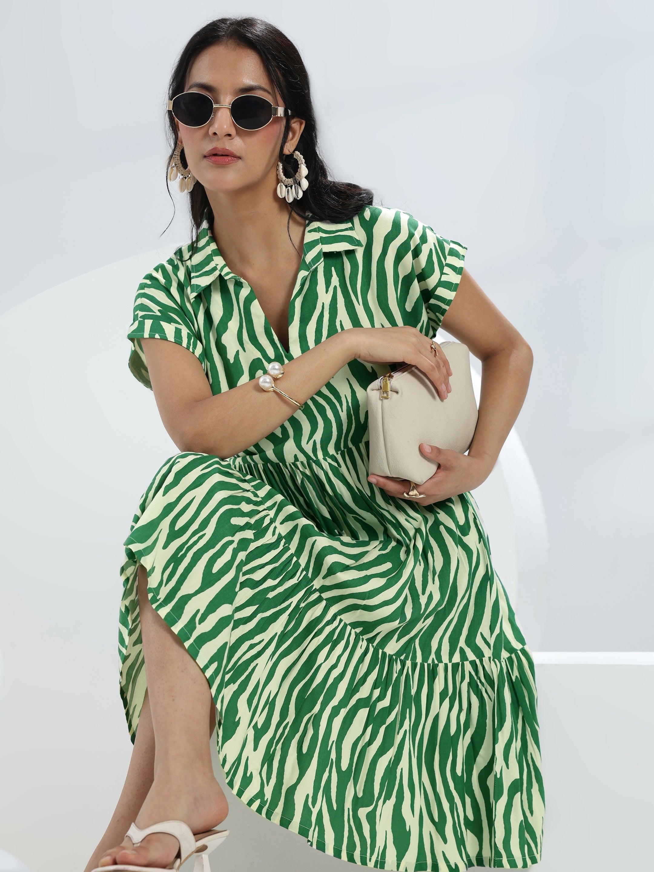 libas Green Abstract Printed Rayon One-Piece Dress-picture-47