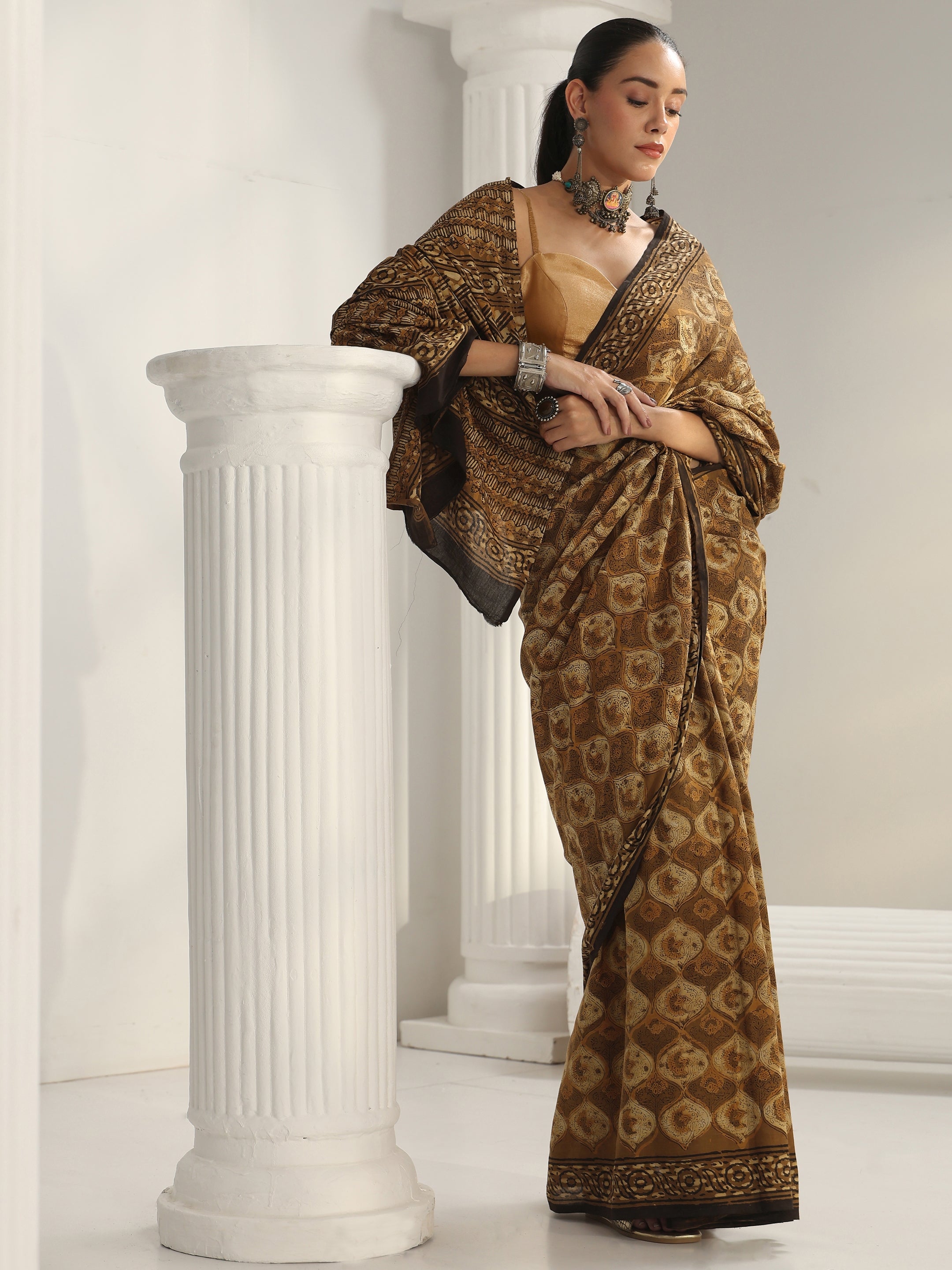 libas Green Bagru Print Cotton Saree-picture-57