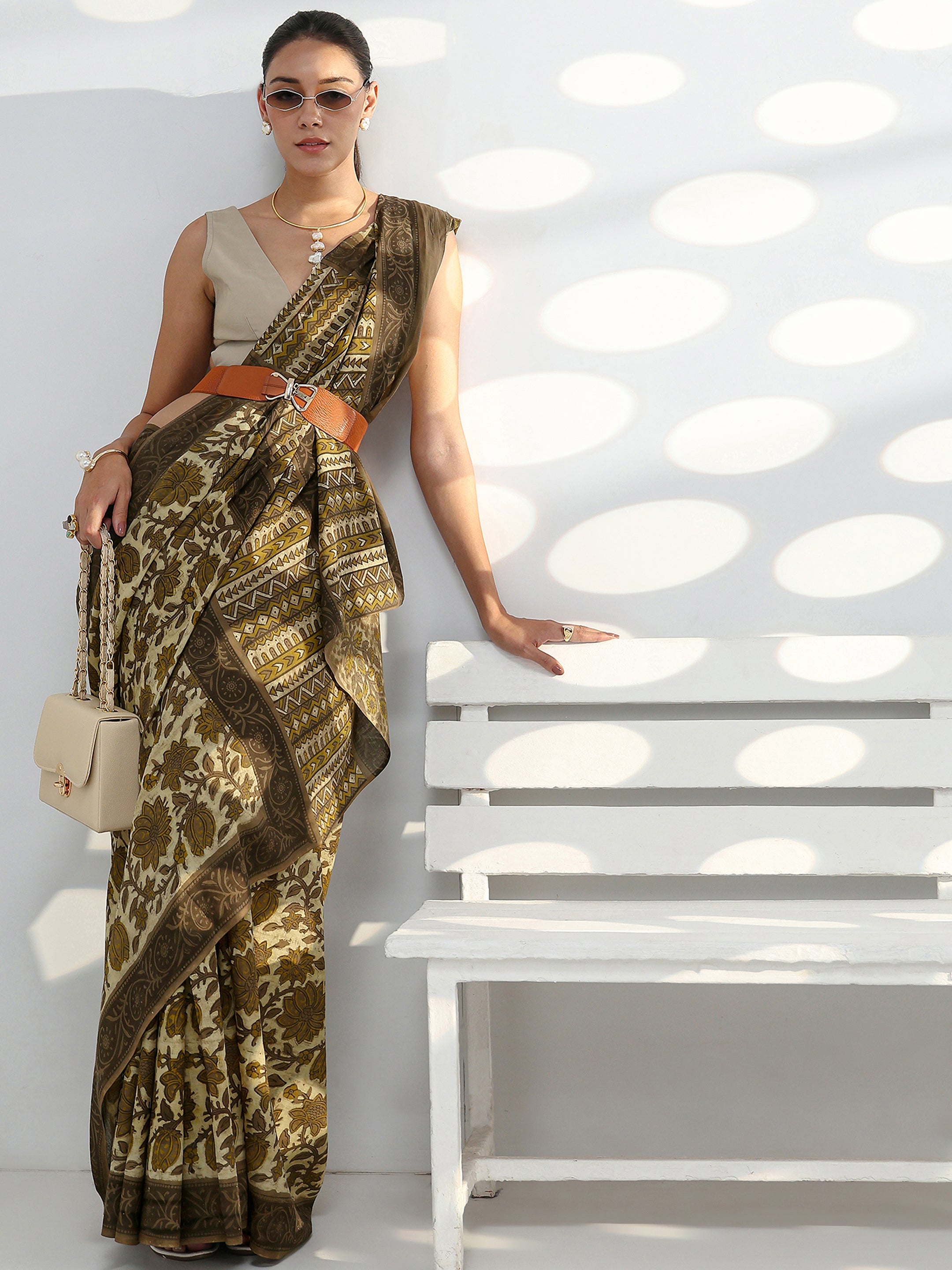 libas Green Block Printed Cotton Saree-picture-18