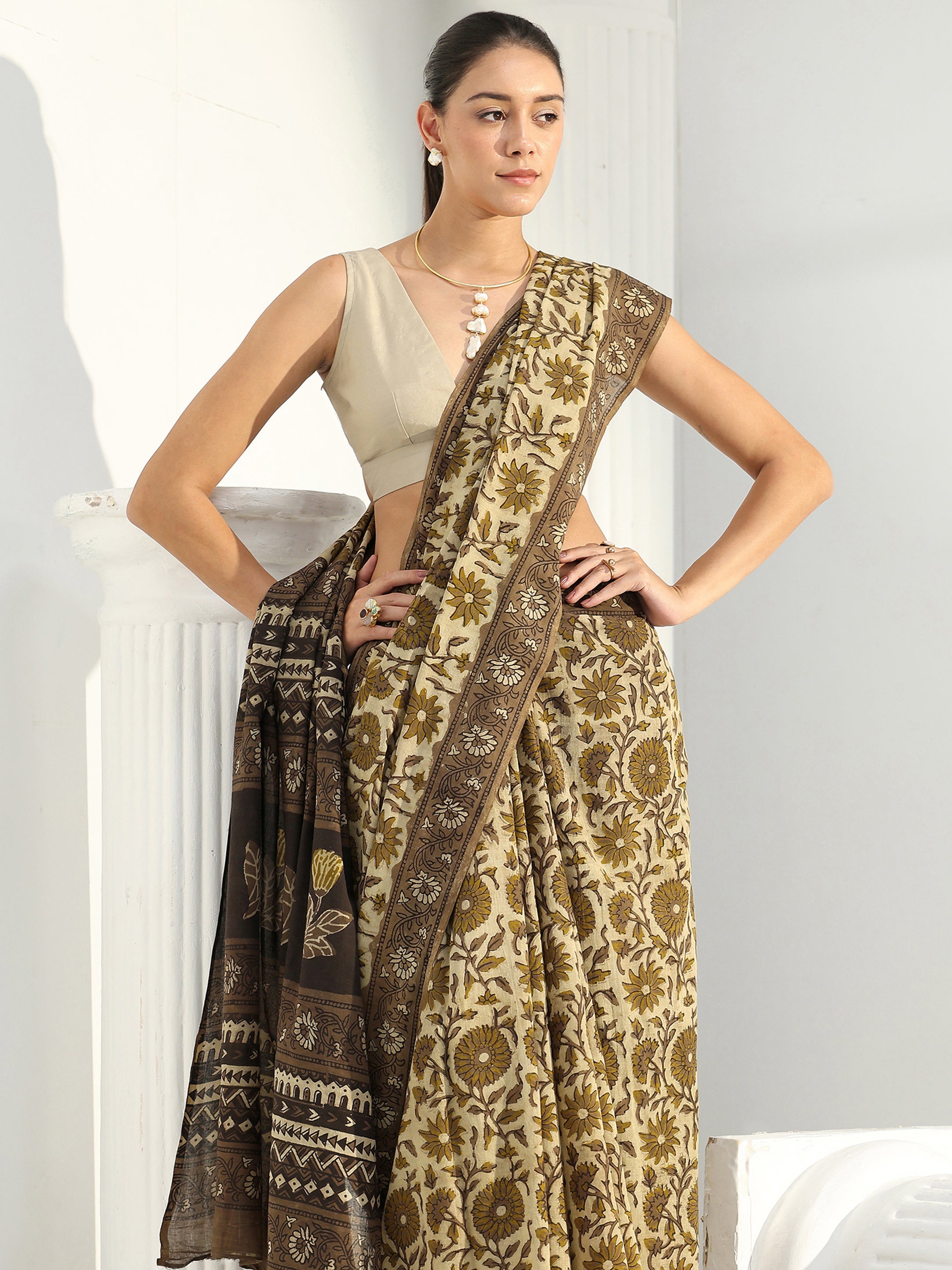 libas Green Block Printed Cotton Saree-picture-50