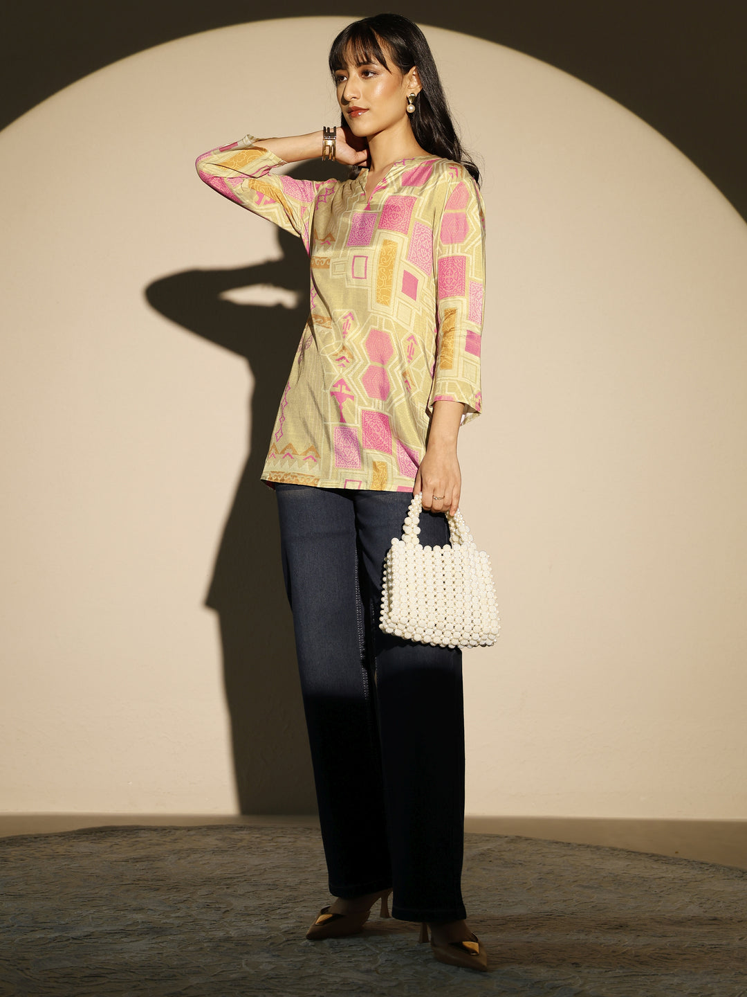  Green Block Printed Muslin Straight Short Kurti 