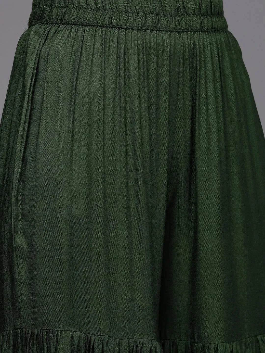 Green Brocade Silk Blend A-Line Suit Set - Libas 